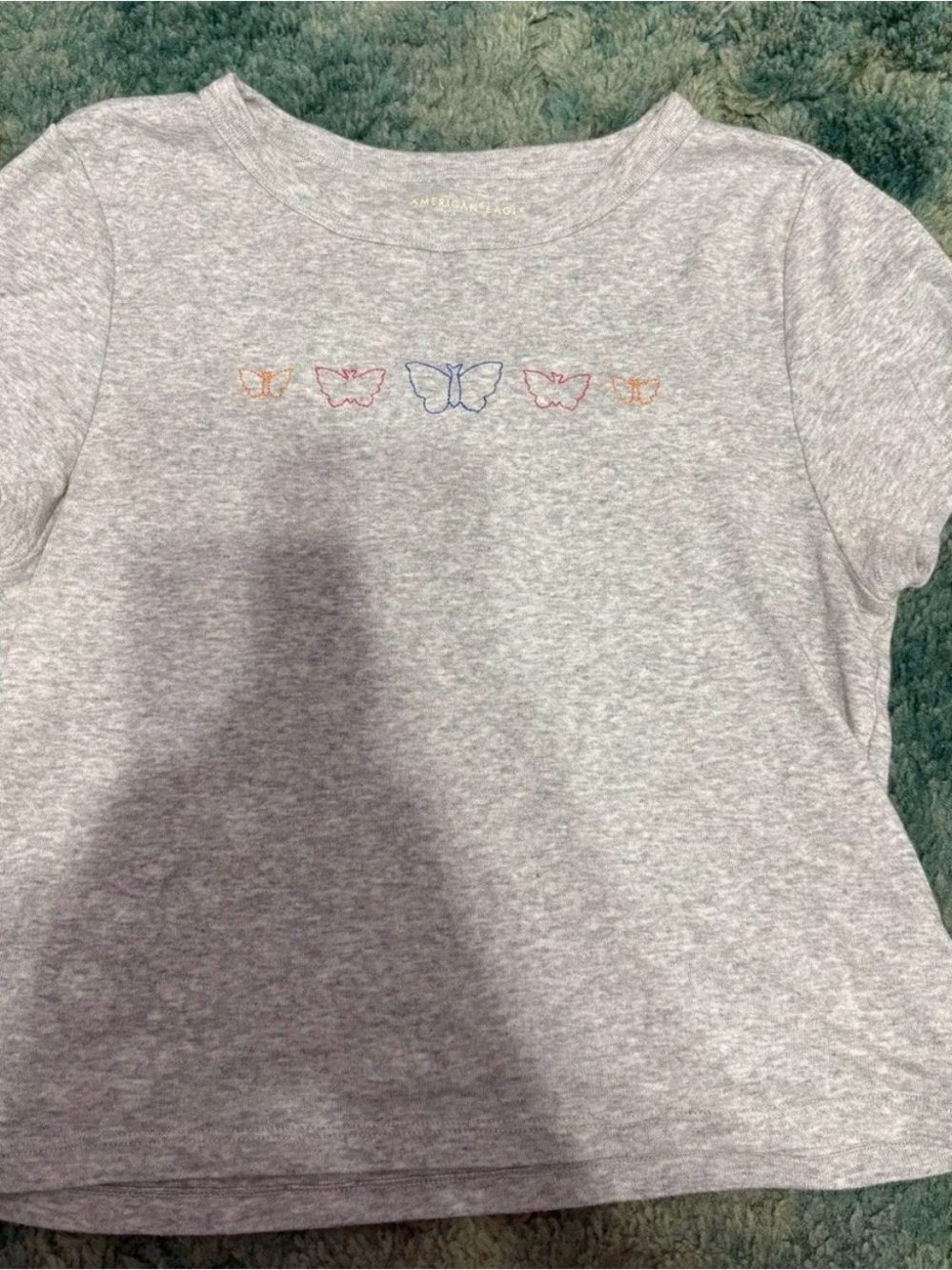 Women's Gray Butterfly Embroidered Tee